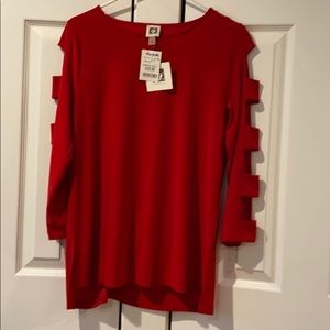 Red blouse with cold shoulder/fun sleeves